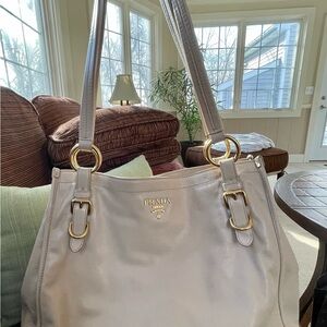 Prada Buttercream Leather Large Shoulder Bag with gold accents